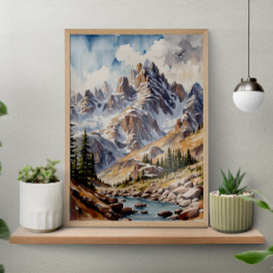 Affiche Aquarelle Montagnes modernes