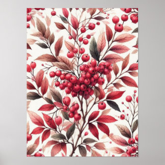 Affiche Aquarelle Motif de fruits d'hiver rouge