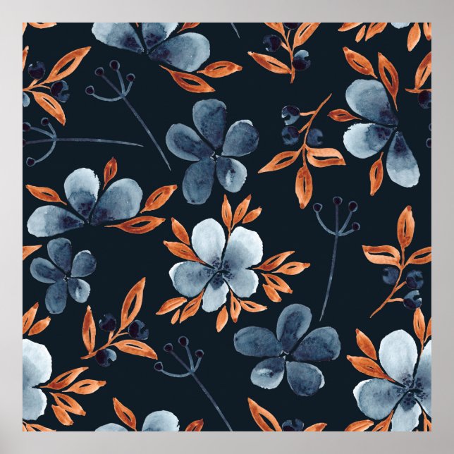 Affiche Aquarelle motif floral transparent avec indigo flo (Devant)