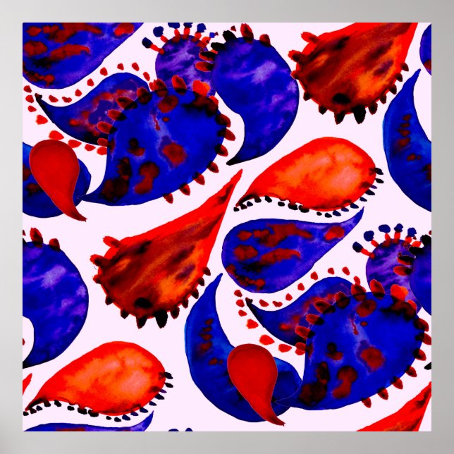Affiche Aquarelle motif sans couture avec cachemire. Abstr (Devant)