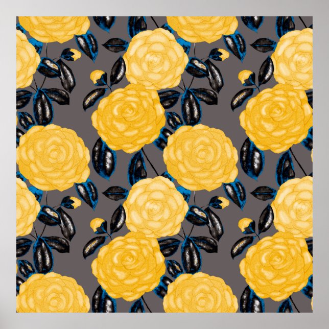 Affiche Aquarelle motif sans couture avec fleurs de caméli (Devant)