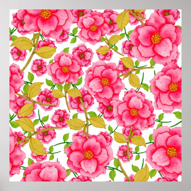 Affiche Aquarelle motif sans couture avec fleurs. Vintage (Devant)