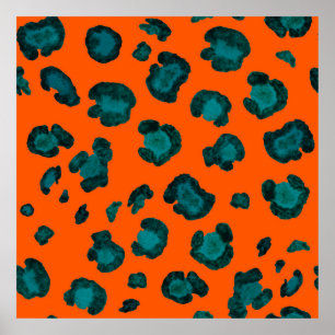 Affiche Aquarelle motif sans couture avec peau de léopard.