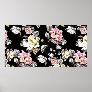 Affiche Aquarelle motif transparent avec feuilles et color