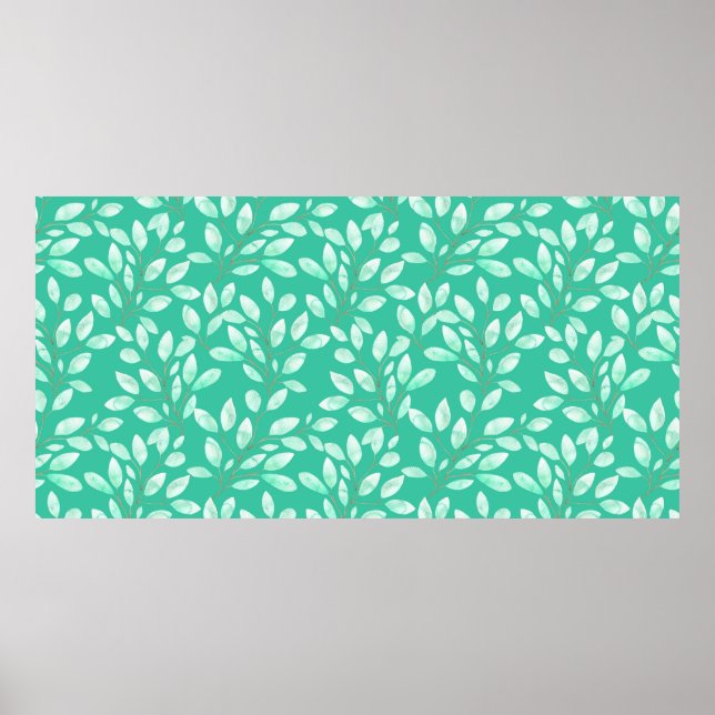 Affiche Aquarelle motif transparent avec feuilles verts do (Devant)