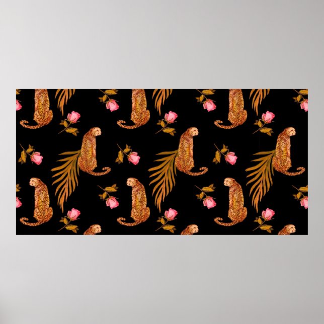 Affiche Aquarelle motif transparent avec guépards (Devant)