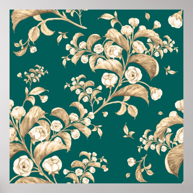 Affiche Aquarelle motif transparent des branches fleuries, (Devant)