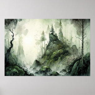 Affiche Aquarelle mystérieuse de la forêt de Mist