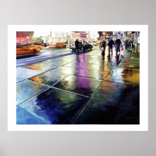 Affiche Aquarelle New York "Neon Rain"