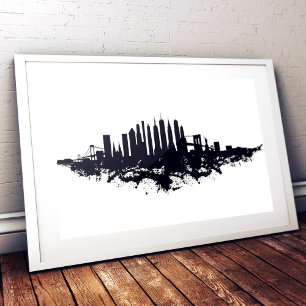 Affiche Aquarelle New York Skyline noir et blanc