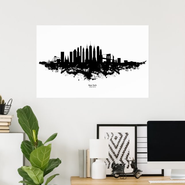 Affiche Aquarelle New York Skyline noir et blanc (Bureau à domicile)