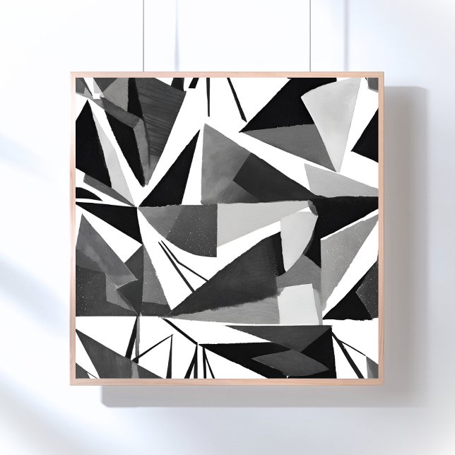 Affiche Aquarelle noir et blanc géométrique moderne abstra (Créateur téléchargé)