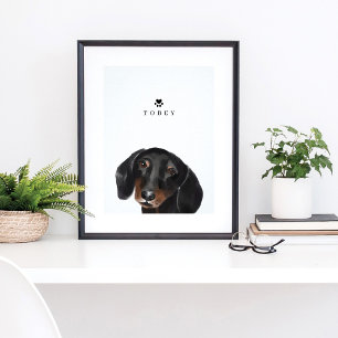 Affiche Aquarelle noire Dachshund Illustration Nom du chie
