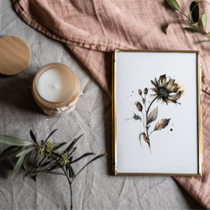 Affiche Aquarelle noire d'encre de fleur sèche