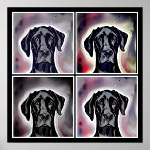 Affiche Aquarelle noire Great Dane Art Abstrait