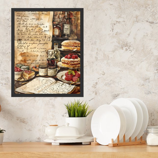 Affiche Aquarelle Nostalgique Dessert Recettes Cuisine Art (Créateur téléchargé)