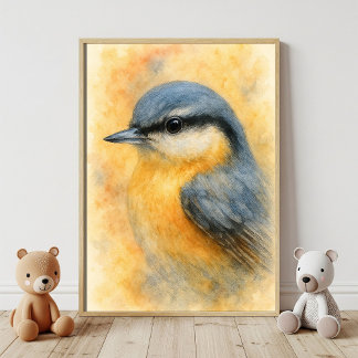 Affiche Aquarelle Nuthatch Portrait Art