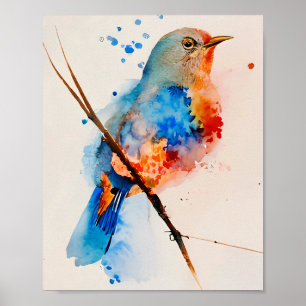 Affiche Aquarelle Oiseau Peinture Toile Mur Art Bleu Oisea