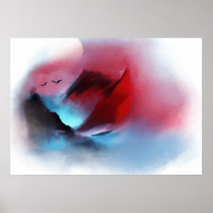 Affiche Aquarelle Oiseaux de montagne naturels Coucher du 