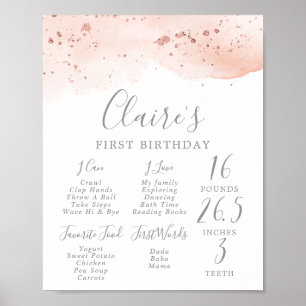 Affiche Aquarelle or rose Premier anniversaire Jalon Signa