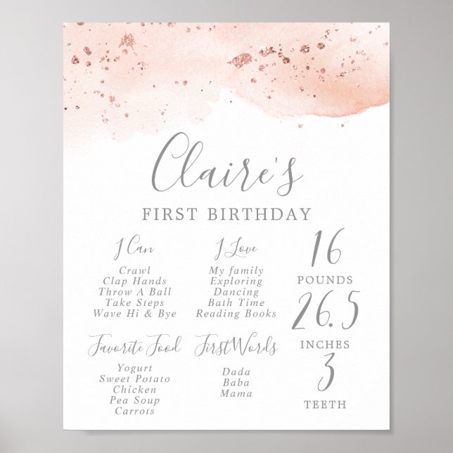 Affiche Aquarelle or rose Premier anniversaire Jalon Signa (Devant)