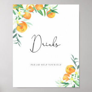Affiche Aquarelle oranges Boissons servez-vous