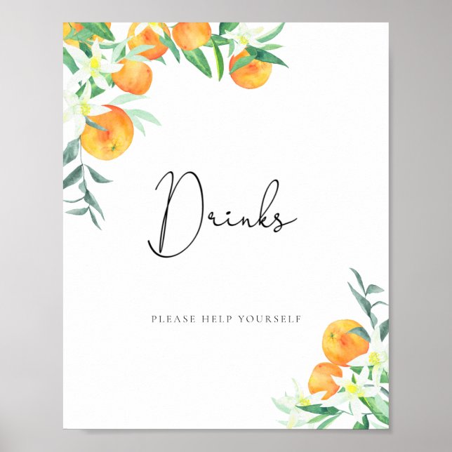Affiche Aquarelle oranges Boissons servez-vous (Devant)