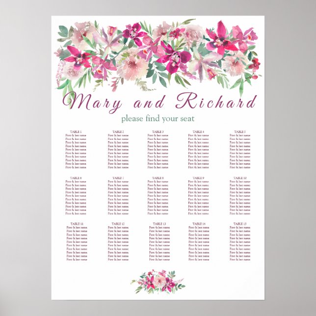 Affiche Aquarelle Orchidées et Mariage Rose (Devant)