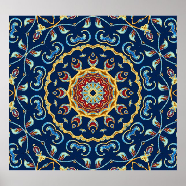 Affiche Aquarelle orientale moquette Mandala florale (Devant)