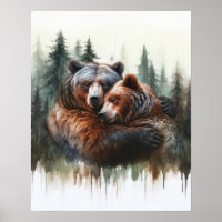 Aquarelle Ours Arbres Rustique Wilderness Wall Art
