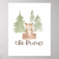 Aquarelle Ours Bois Amis Sois Brave Pépinière