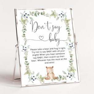 Affiche Aquarelle ours Ne pas dire jeu de baby shower Post