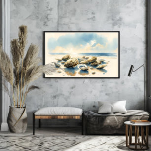 Affiche Aquarelle Oyster Shells Coastal Art Paysage