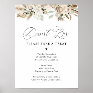 Affiche aquarelle pampas bar à dessert fleuri
