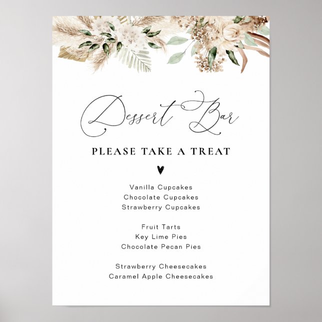 Affiche aquarelle pampas bar à dessert fleuri (Devant)