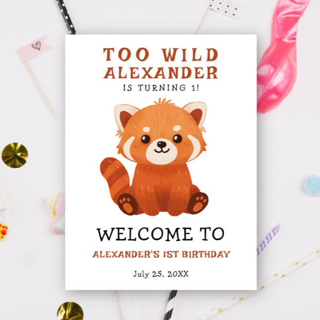 Affiche Aquarelle Panda roux mignon 1er anniversaire  (Créateur téléchargé)