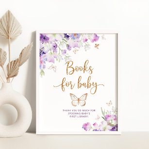 Affiche Aquarelle papillon d'or violet Books pour bébé