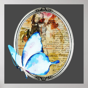 Affiche Aquarelle Papillon Et Cadre