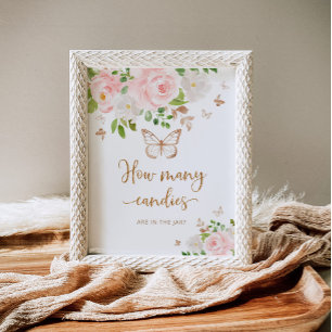 Affiche Aquarelle papillon floral devinez combien de bonbo