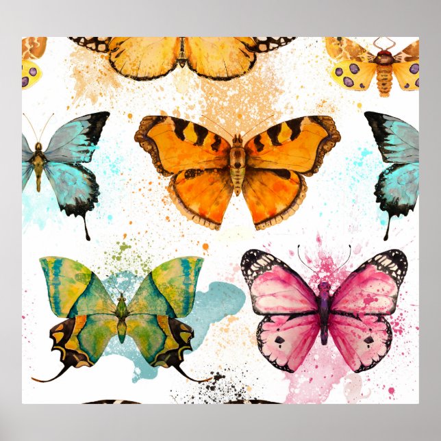 Affiche Aquarelle Papillon Motif sans couture (Devant)