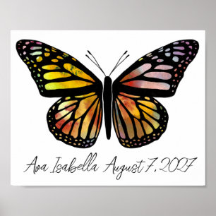 Affiche Aquarelle papillon NOM DE BÉBÉ PERSONNALISÉ NAISSA