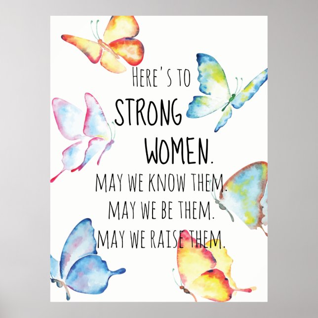 Affiche Aquarelle Papillon Voici une citation de femmes fo (Devant)