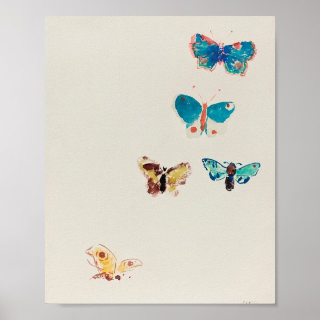 Affiche Aquarelle papillons bleus vintages. Odilon Redon (Devant)
