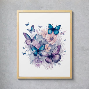 Affiche Aquarelle Papillons Floral Mystical Magie