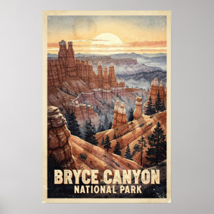 Affiche Aquarelle Parc national de Bryce Canyon Rétro
