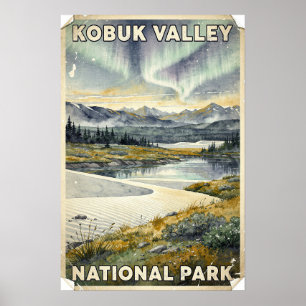 Affiche Aquarelle Parc national de la vallée de Kobuk Rétr