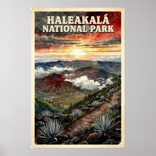 Affiche Aquarelle Parc national Haleakalā Rétro