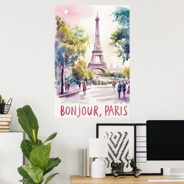 Affiche Aquarelle parisienne de la Tour Eiffel (Bureau à domicile)