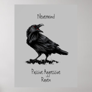 Affiche Aquarelle Passive Agressive Raven fun Devis