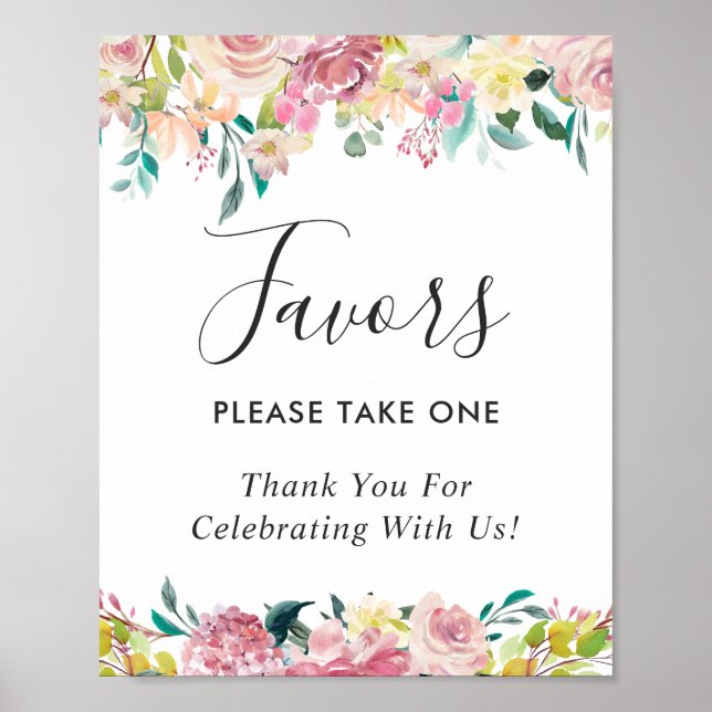 Affiche Aquarelle Pastel Blush Floral Wedding Faveurs Sign (Devant)